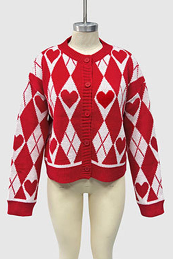 Heart Argyle Button-Up Cardigan