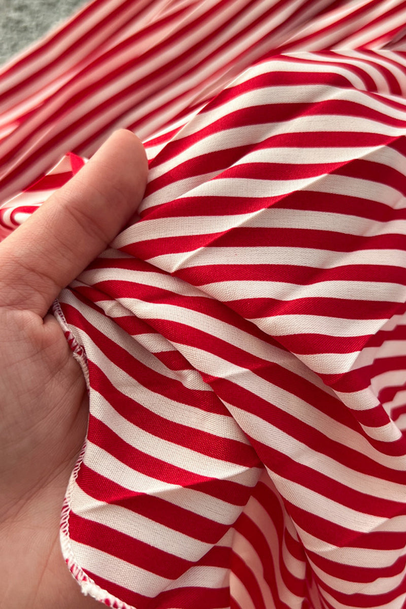 Striped Pleated Midi Skirt