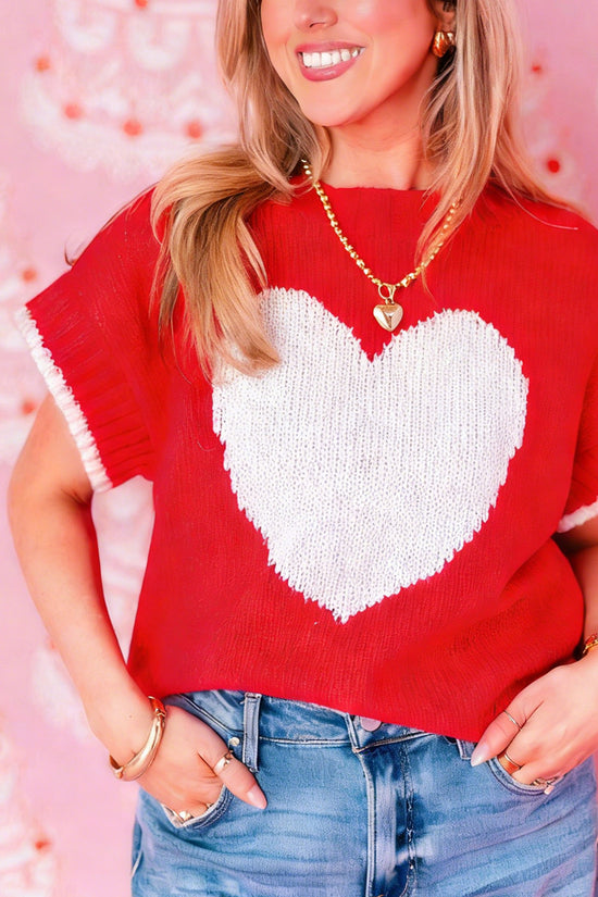Heart Pattern Short Sleeve Sweater