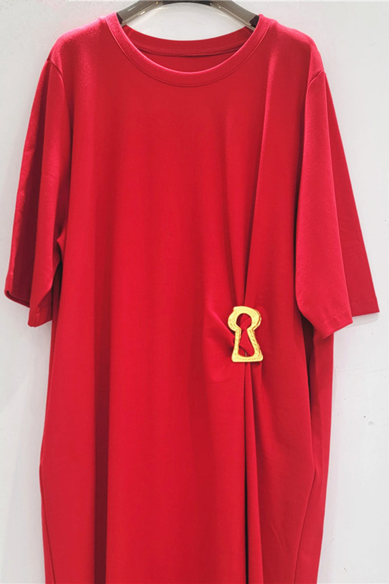 Keyhole Accent Loose T-Shirt Dress