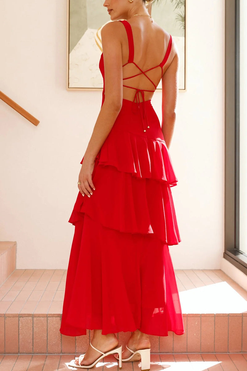 Tiered Sleeveless V-Neck Maxi Dress