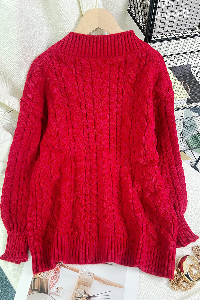 Cable Knit V-Neck Sweater