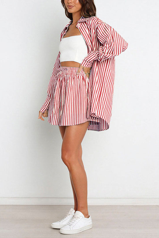 Striped Oversized Shirt and Shorts Set