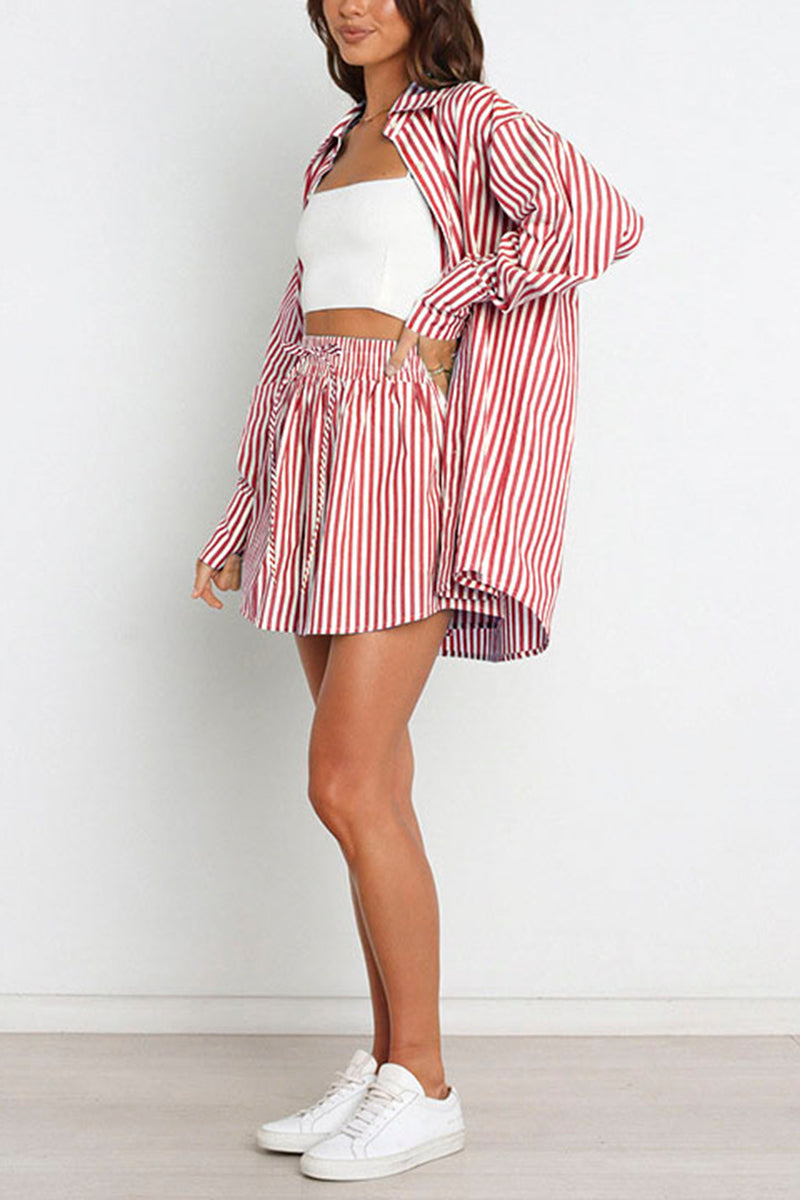 Striped Oversized Shirt and Shorts Set