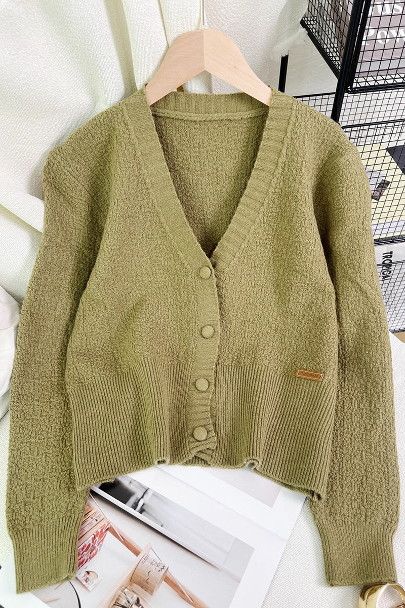 Ribbed Button-Up V-Neck Cardigan