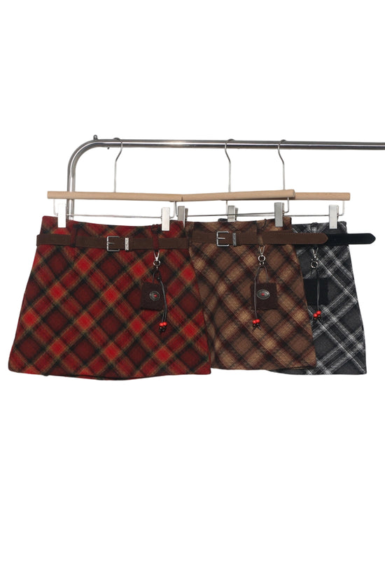 Classic Plaid Belted Mini Skirt