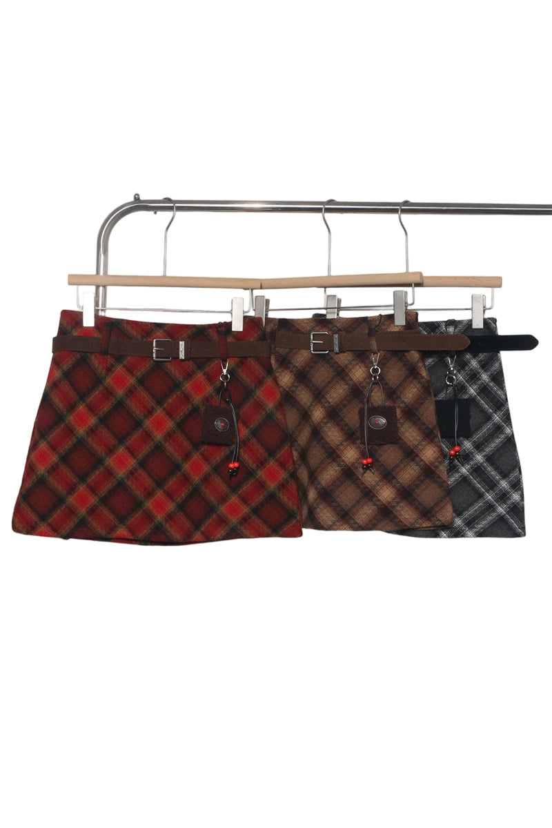 Classic Plaid Belted Mini Skirt