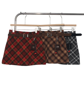 Classic Plaid Belted Mini Skirt
