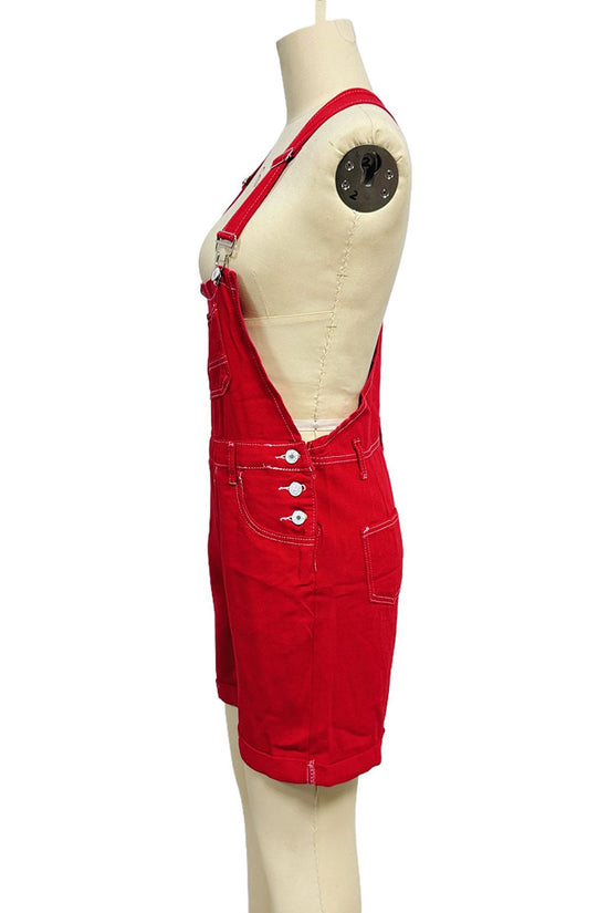 Multi-Pocket Casual Denim Romper