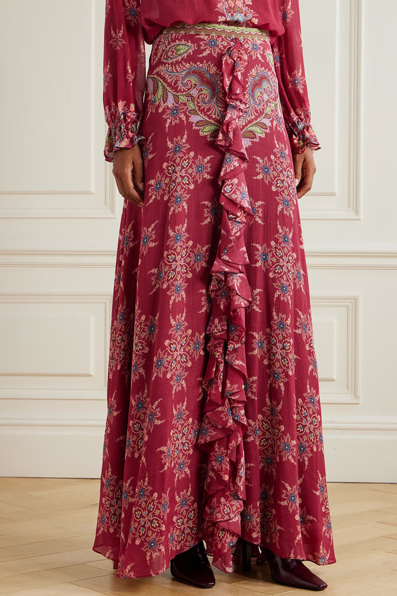 Floral Print Long Sleeve Maxi Skirt Set
