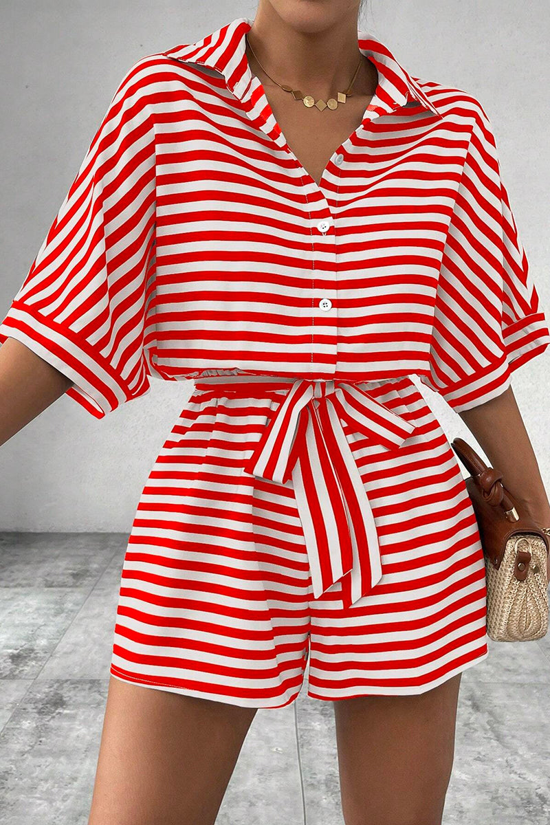 Striped Belted Romper