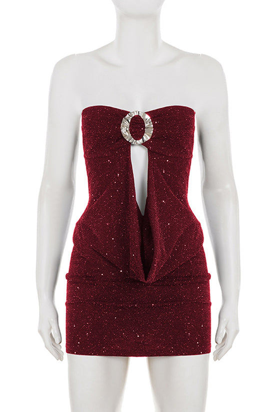 Sparkly Strapless Cutout Mini Dress