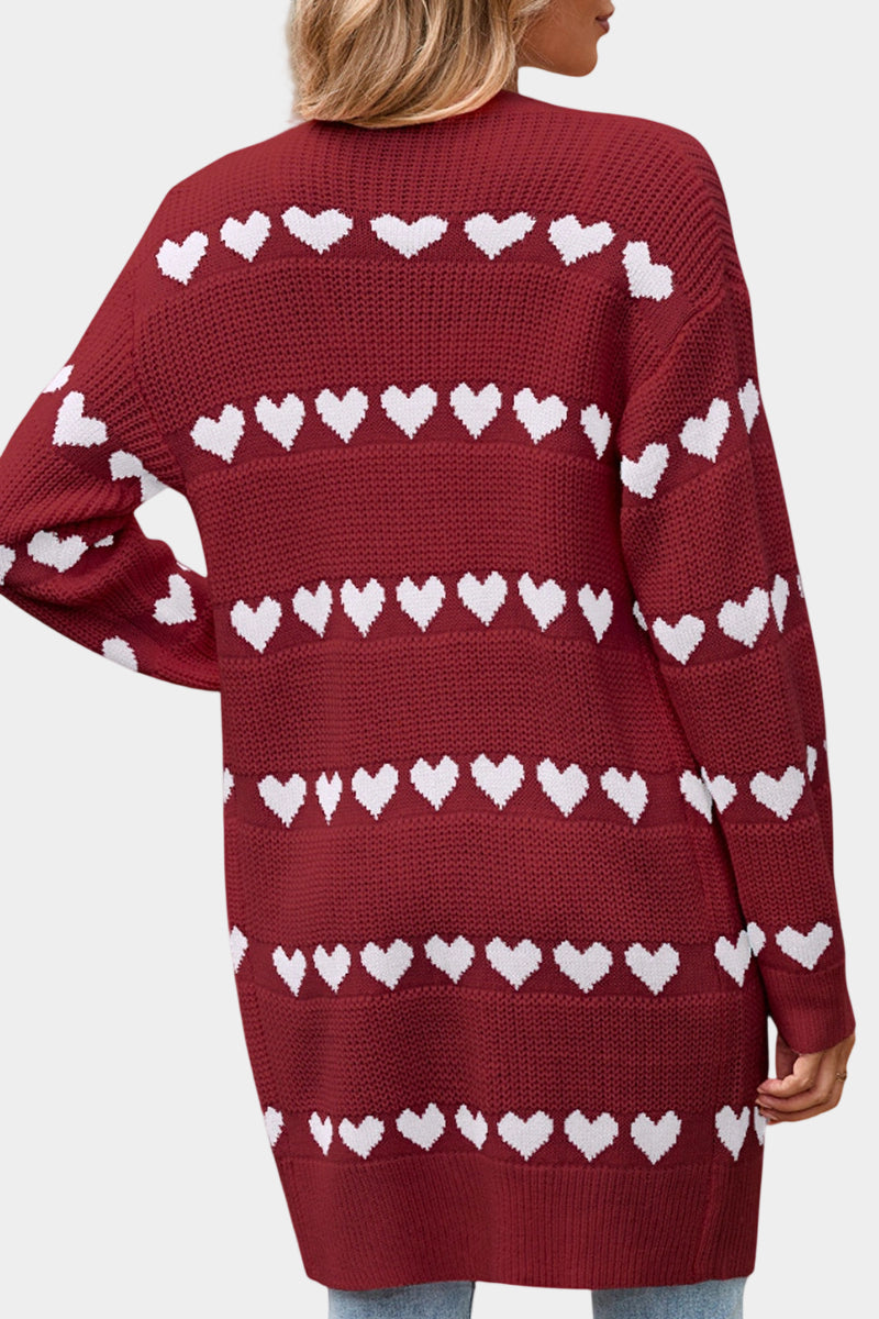Heart Pattern Open Front Cardigan
