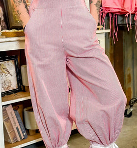 Stripe Lace Ribbon Detail Wide Leg Pants