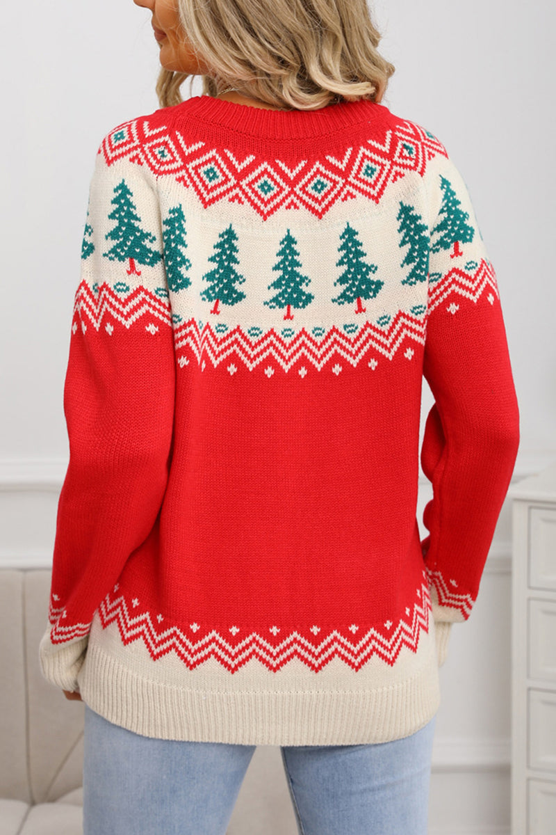 Festive Tree Pattern Knit Sweater