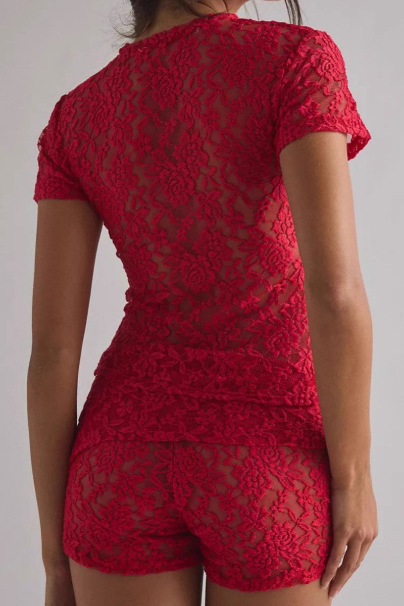 Sheer Lace Floral Two-Piece Set