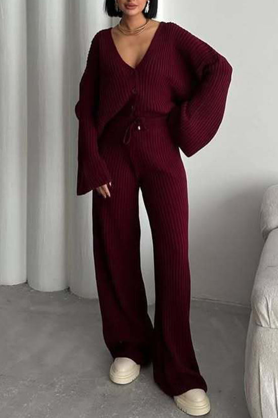 Ribbed Button-Up Pants Set