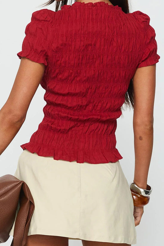 Ruffled Plaid Short Sleeve Top