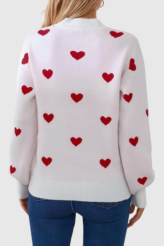 Heart Patterned Crew Neck Sweater