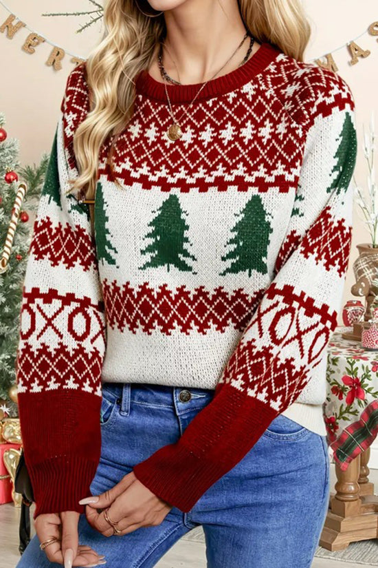 Festive Tree Patterned Holiday Sweater