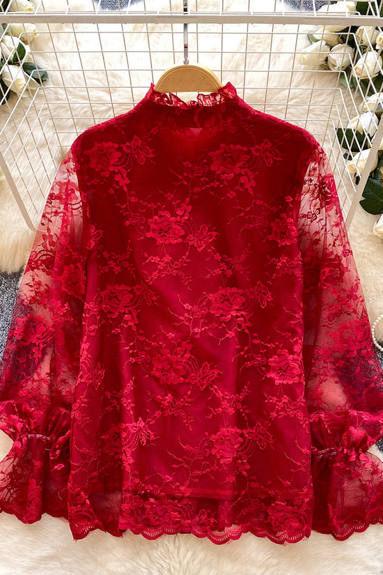 Elegant Lace Blouse with Bow Detail