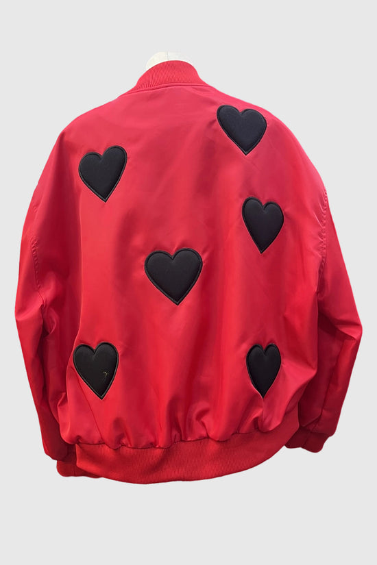 Heart Patterned Zip-Up Bomber Jacket