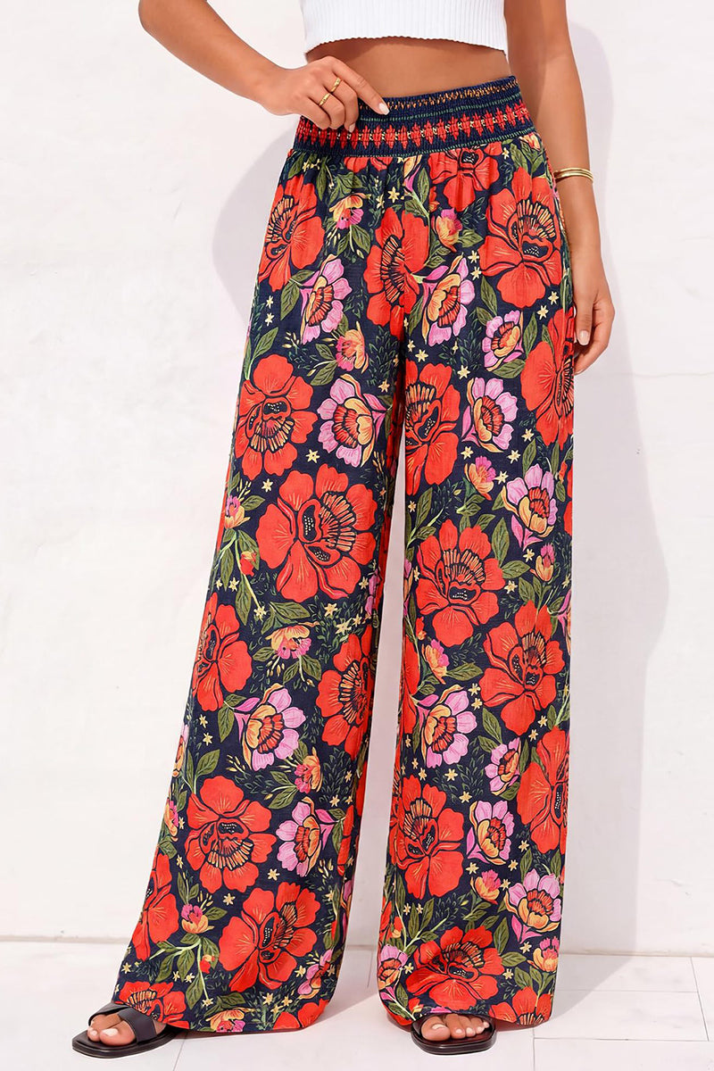 Floral Wide-Leg Casual Pants