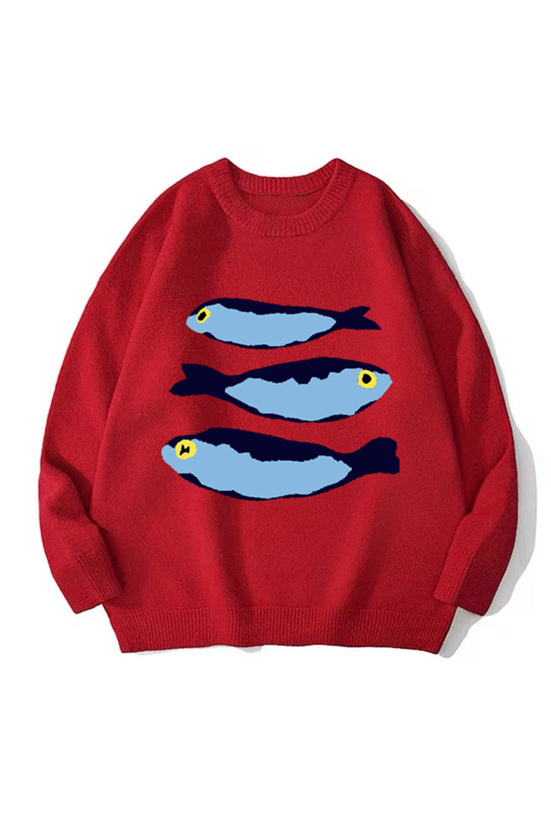 Graphic Fish Print Sweater