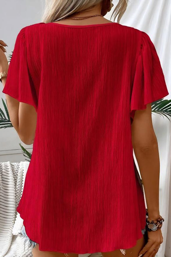Square Neck Boho Crochet Short Sleeve Top