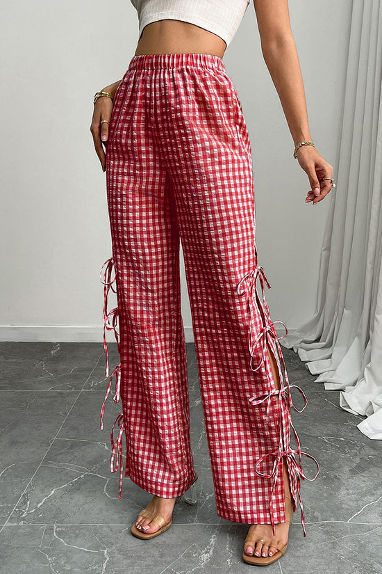 Gingham Tie-Side Casual Pants