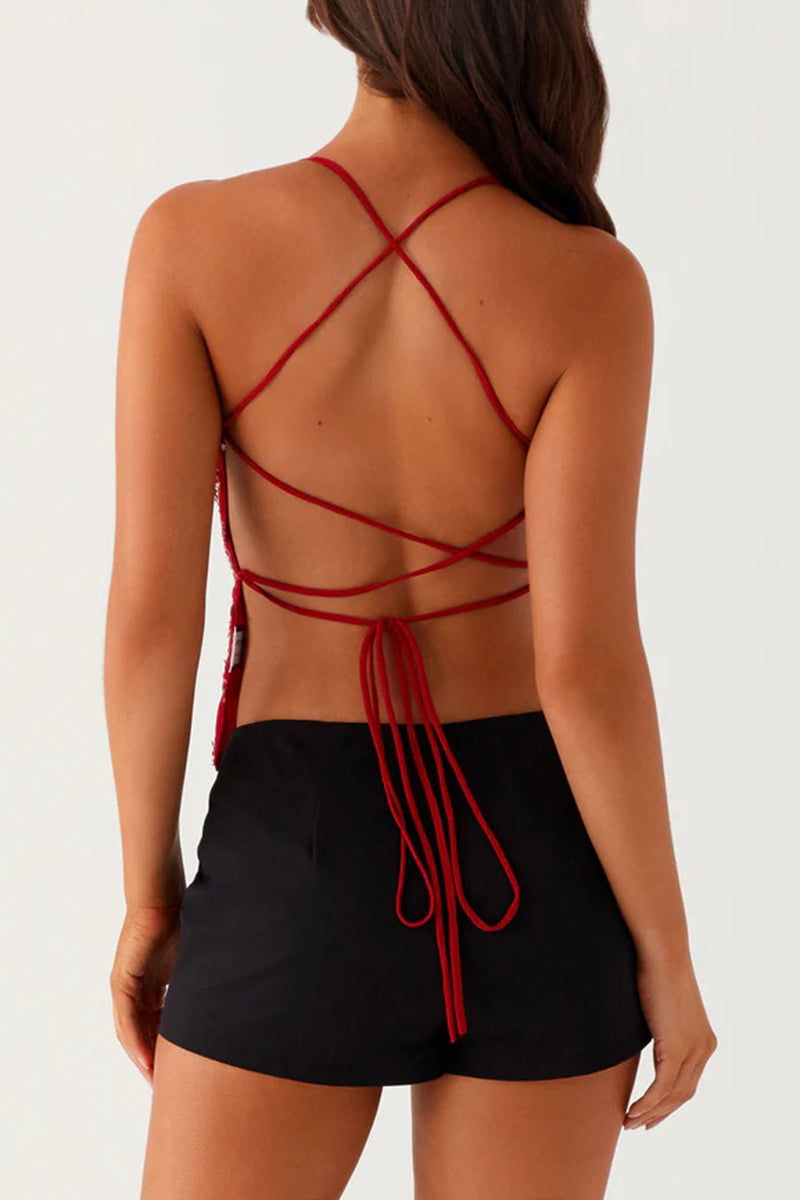 Floral Sequin Strappy Cami Top