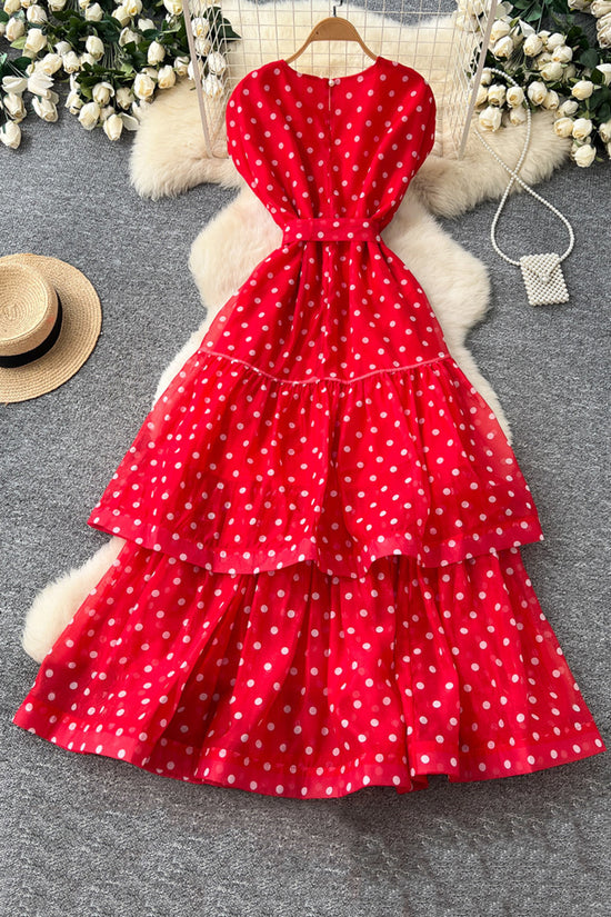Polka Dot Sleeveless Tiered Casual Dress