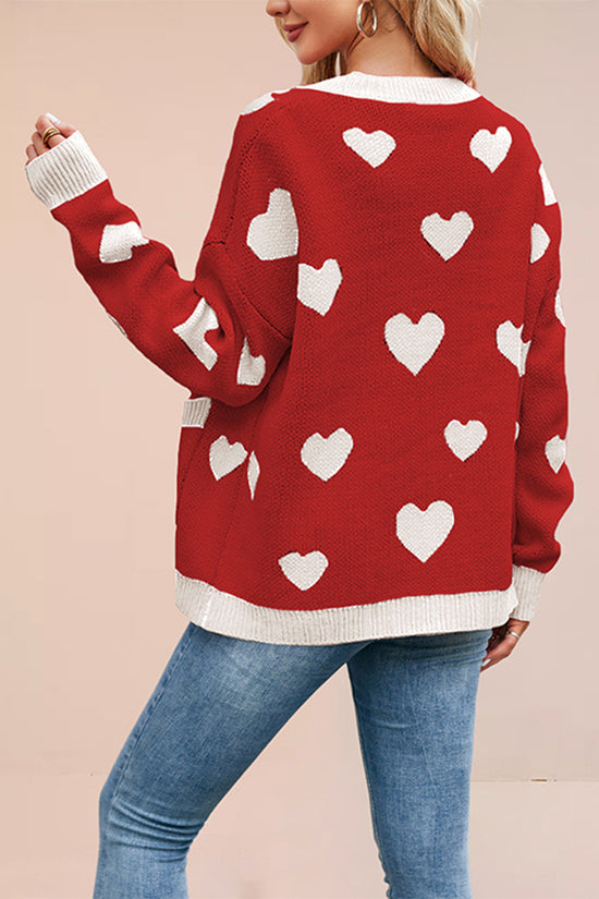 Heart Pattern Open-Front Cardigan