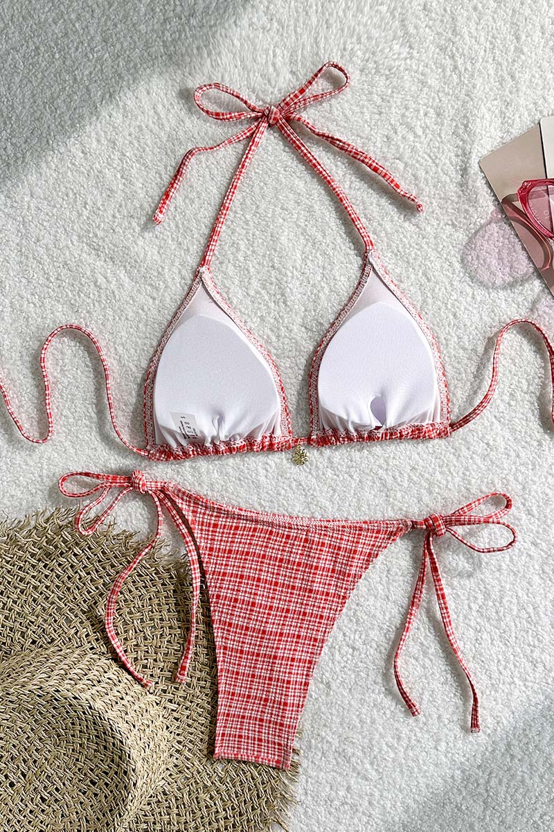 Plaid Bikini Set with Tie Details