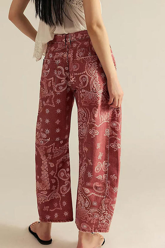 Paisley Pattern Straight Jeans