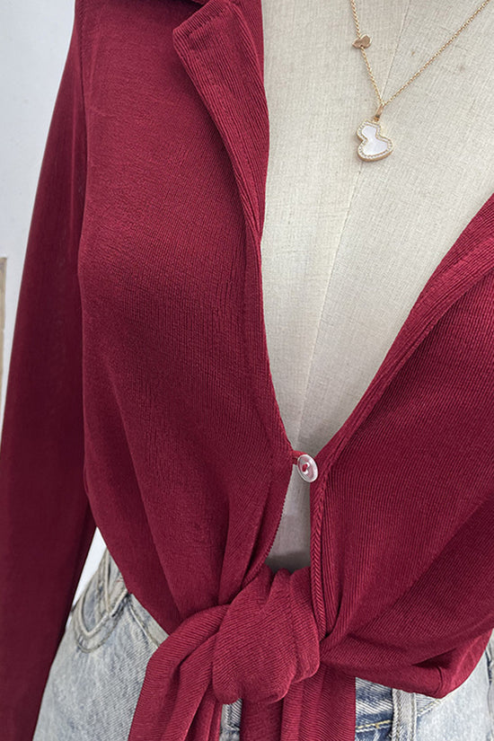 Tie Front Long Sleeve Blouse