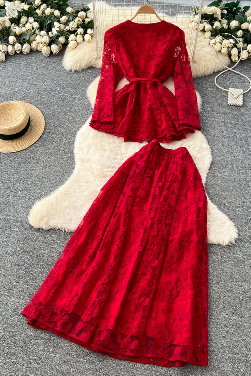 Elegant Lace Long Skirt Set