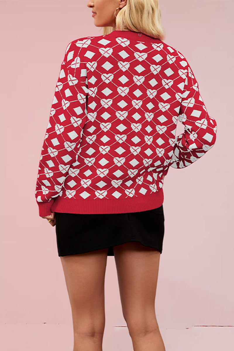 Heart Pattern Long Sleeve Sweater