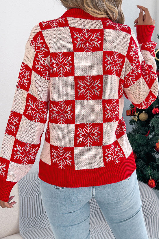 Checkered Snowflake Knit Sweater