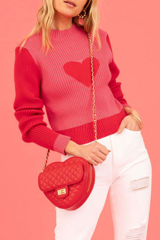 Heart Detail Ribbed Sweater
