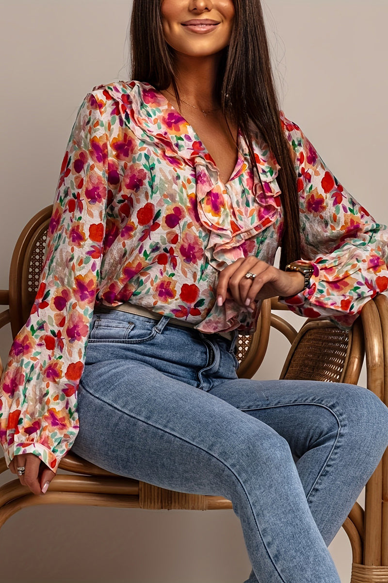 Floral Ruffle Long Sleeve Blouse