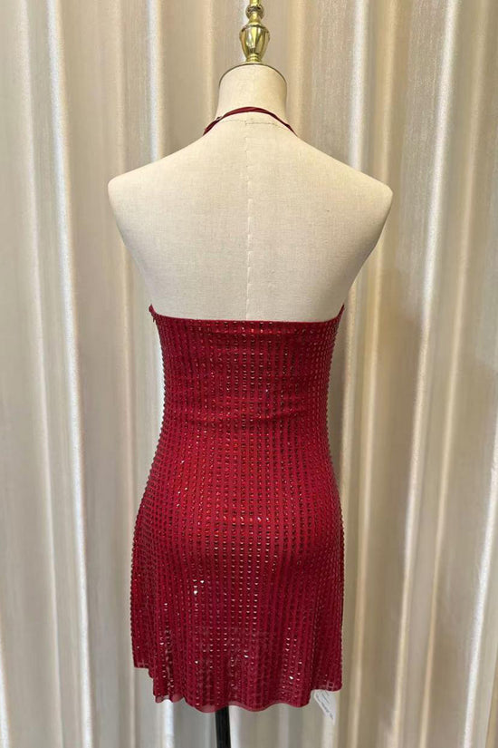 Rhinestone Halter Mini Dress
