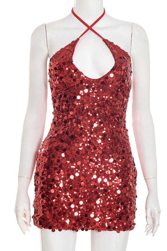 Sparkling Sequin Halter Mini Dress