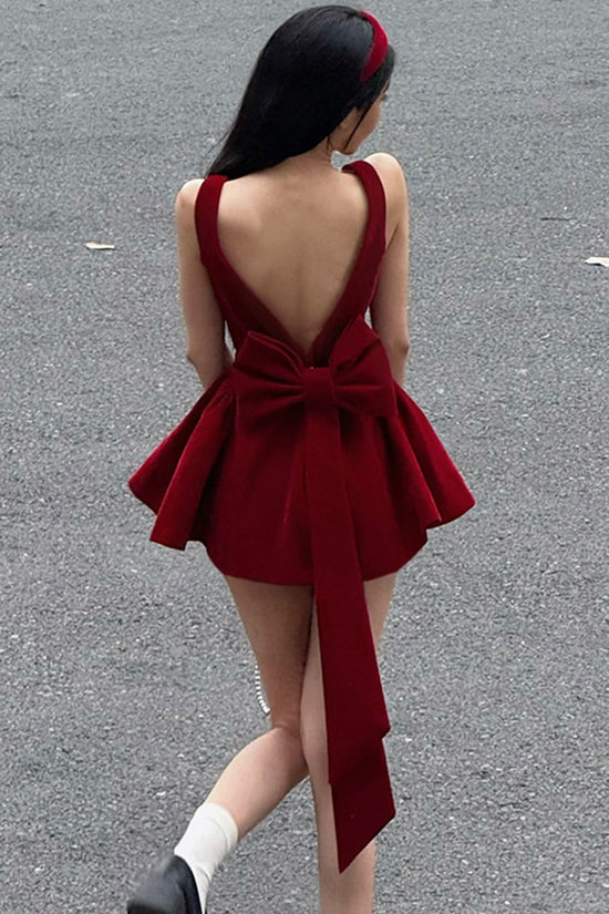 Square Neck Bowknot Casual Dress