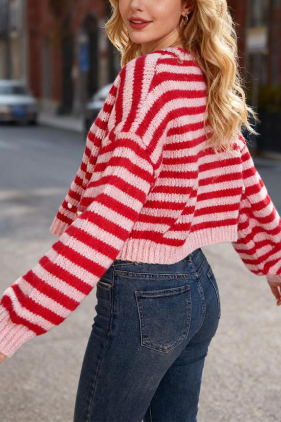Striped V-Neck Button-Front Cardigan