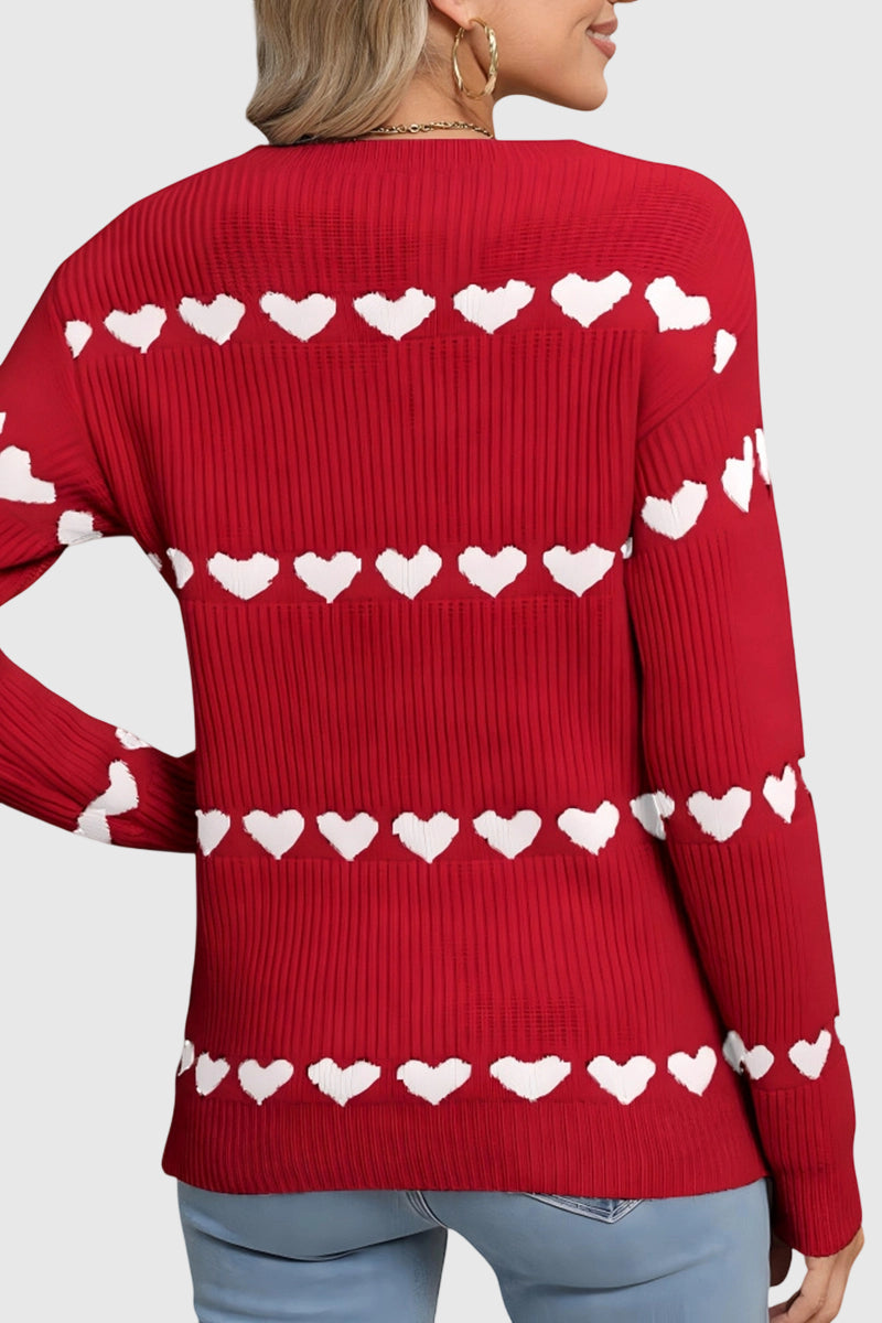 Heart Patterned Crewneck Sweater