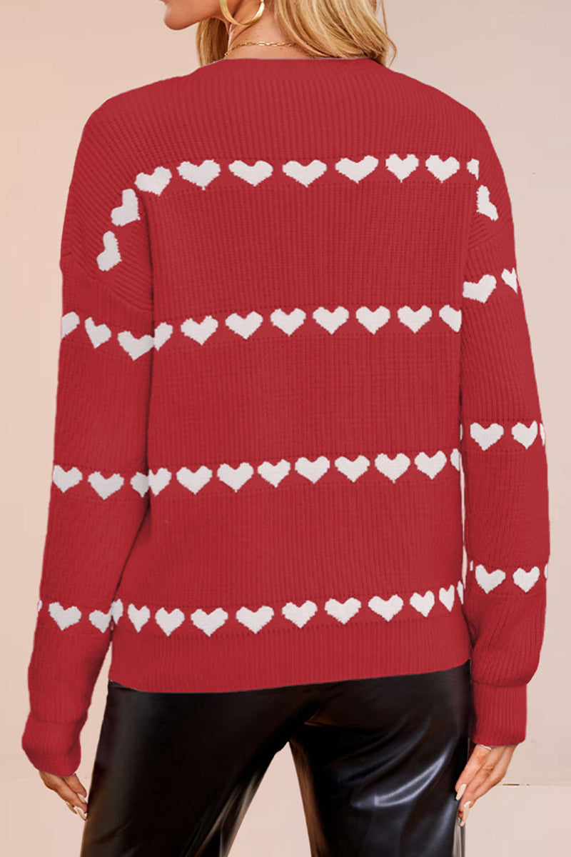 Heart Patterned Long Sleeve Sweater