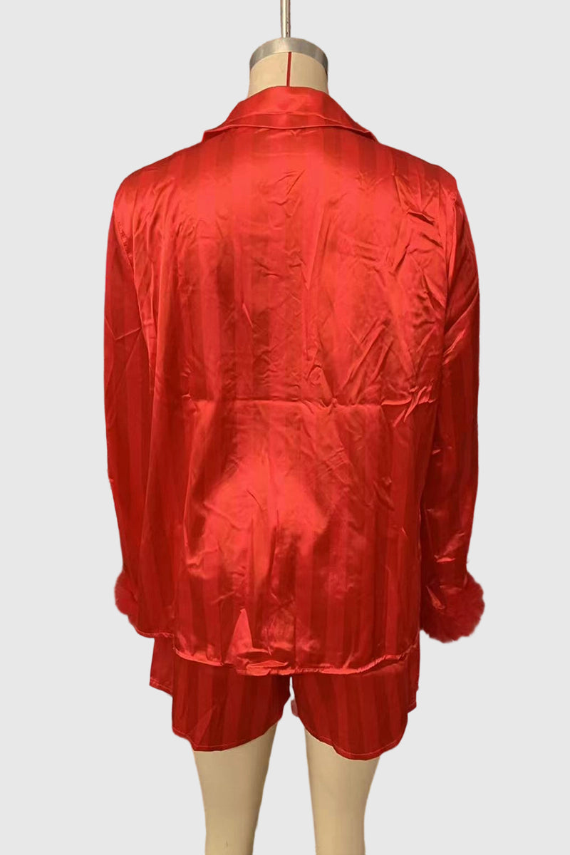 Feather Trim Button-Down Loungewear Set