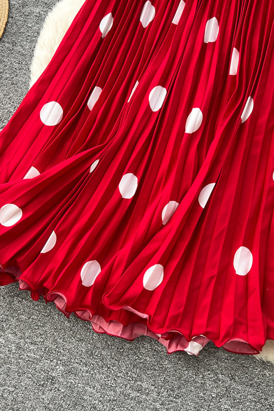 Polka Dot Pleated Midi Skirt