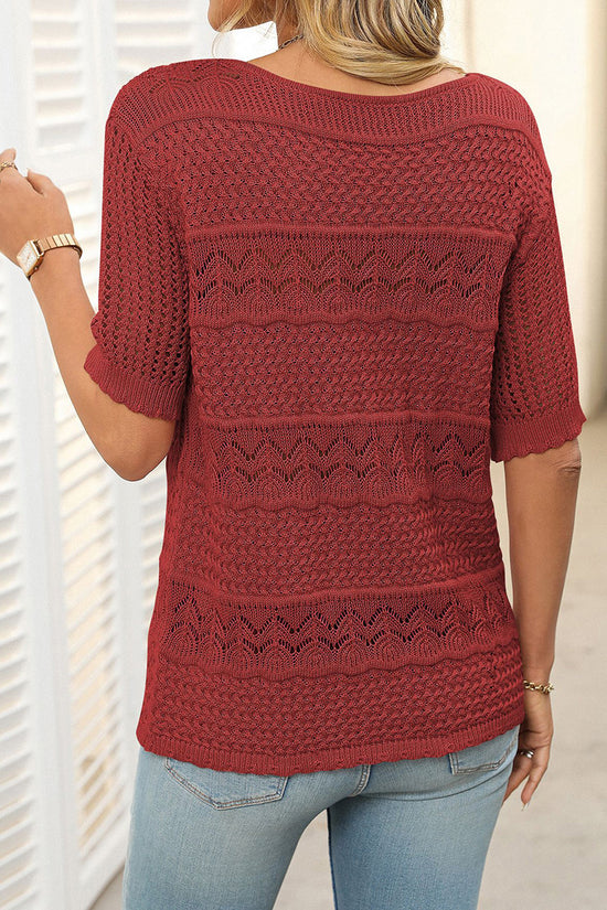 Knit Patterned Short Sleeve Sweater